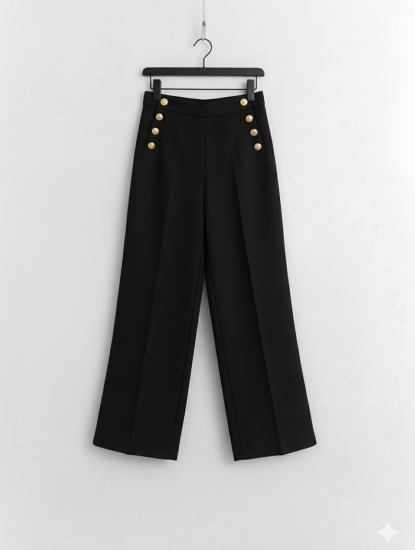 Pantalon noir boutons dorés