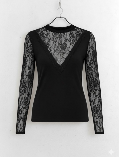 T-shirt dentelle manches longues