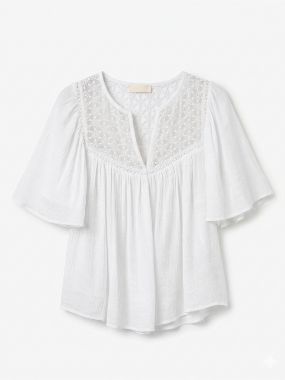 Blouse dentelle manches courtes
