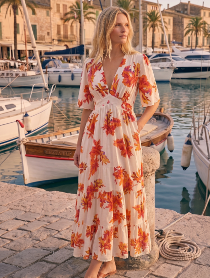 Robe longue fleurie orange